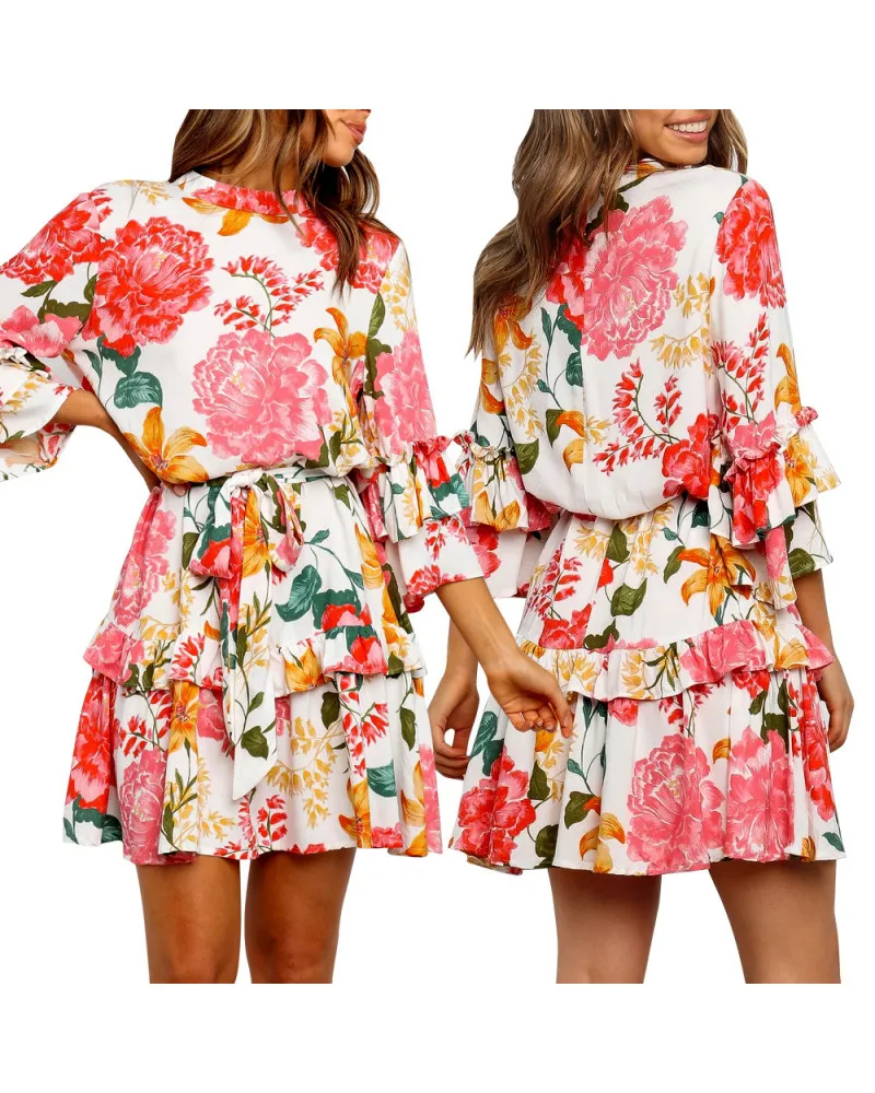 Robe d'été à fleurs manches longues