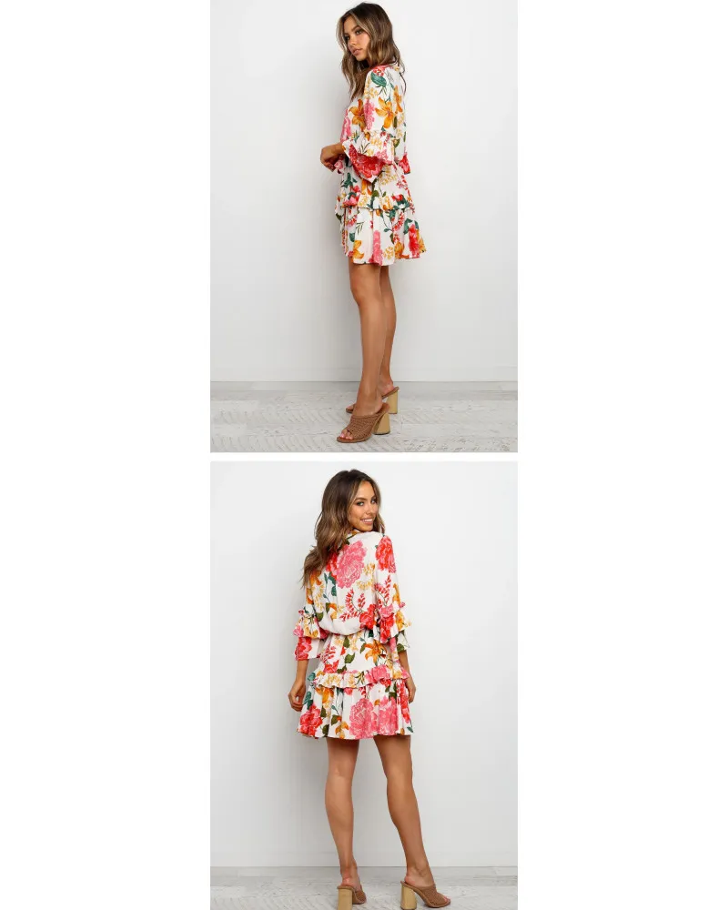 Robe d'été à fleurs manches longues